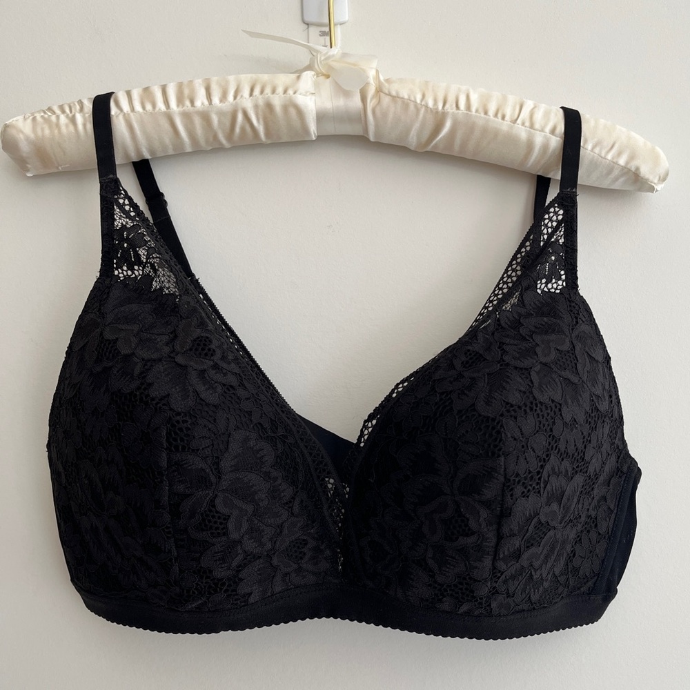 KNIX Knixy Lace Deep V Bralette Black Sheer Lace Lingerie Size XL NWT